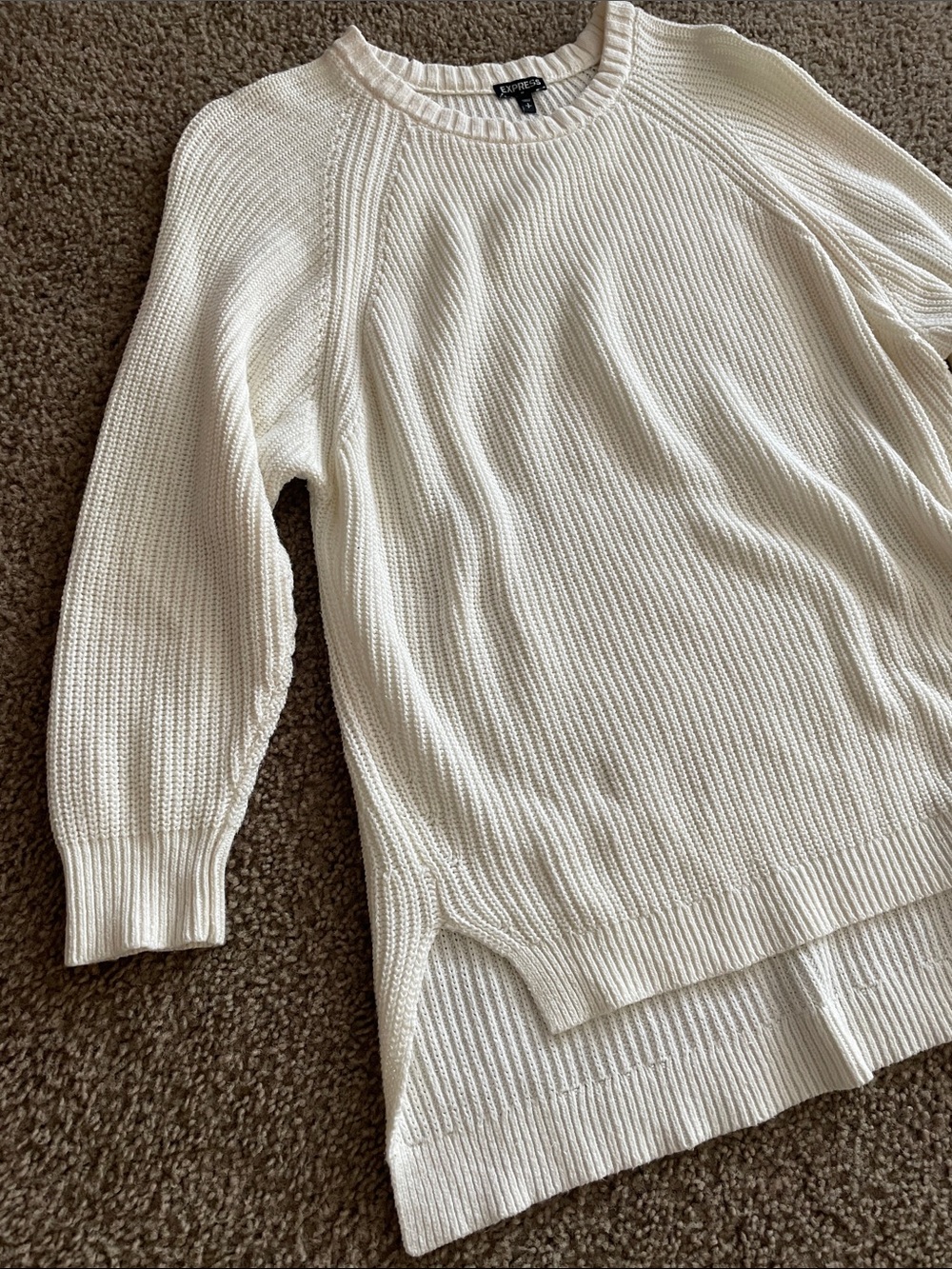 Express Cream Ribbed Crewneck Pullover - Picture 4 of 9